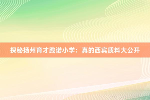 探秘扬州育才践诺小学：真的西宾质料大公开